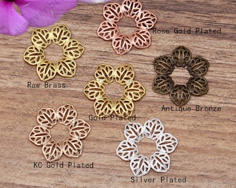 50pcs 20mm Raw Brass lace Flower Filigree Jewelry Connectors Setting,filigree Connector Findings,Filigree Findings,Filigree finding beads