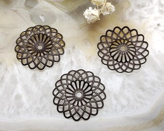 Lace Flower Filigree Connectors, Raw Brass Charms (23mm, 100pcs)