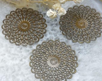 20 Raw Brass Lace Flower Filigree Connectors, 38mm