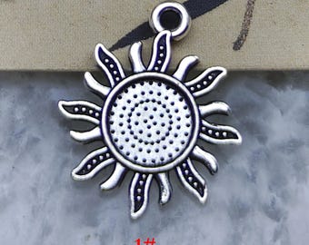50 piezas de nuevo estilo en tono plateado, tono bronce, bandeja colgante de cabujón redondo con forma de sol dorado antiguo (tamaño de cabujón de 8 mm), hallazgos en blanco de cabujón