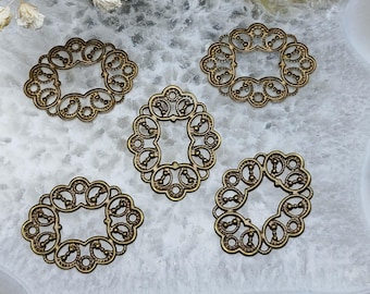 100 Raw Brass Lace Flower Filigree Connectors (27mm*21mm)