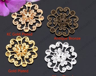 50pcs 20mm laiton brut filigrane fleur embellissements métalliques résultats, résultats de connecteur en filigrane, résultats en filigrane, résultats tridimensionnels