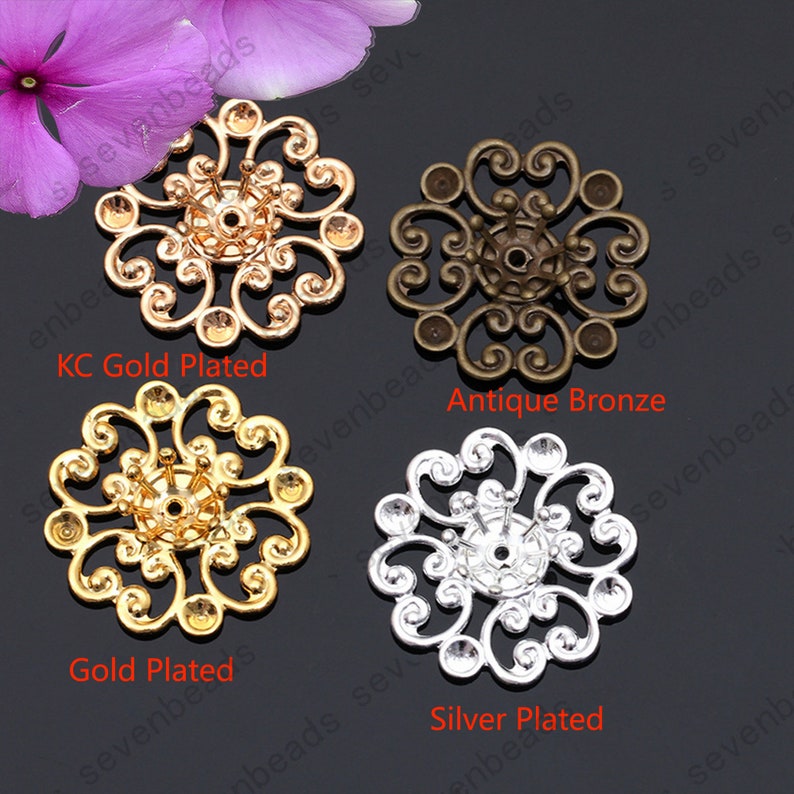 50pcs 20mm Raw Brass Filigree Flower Metal Embellishments Findings,filigree Connector Findings,Filigree Findings,Tri-dimensional Findings image 1