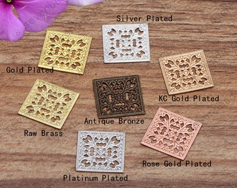 200pcs 15mm Raw Brass lace square Flower Filigree Jewelry Connectors Setting,filigree Connector Findings,Filigree Findings,Filigree finding