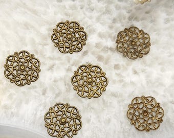 100 Raw Brass Lace Flower Filigree Connectors (14mm)