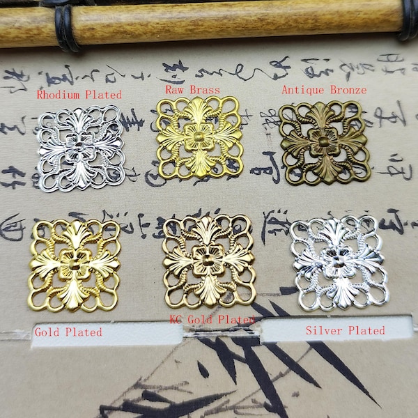 100pcs 15mm Raw Brass lace square Flower Filigree Jewelry Connectors Setting,filigree Connector Findings,Filigree Findings,Filigree finding