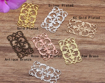 100pcs 15*25mm Brass lace rectangle Filigree Jewelry Connectors Setting,filigree Connector Findings,Filigree Findings,Filigree finding beads