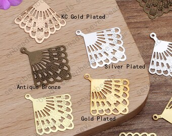 200pcs 21mm*19mm Raw Brass lace Fan Filigree Jewelry Connectors Setting,filigree Connector Findings,Filigree Findings,Filigree finding beads