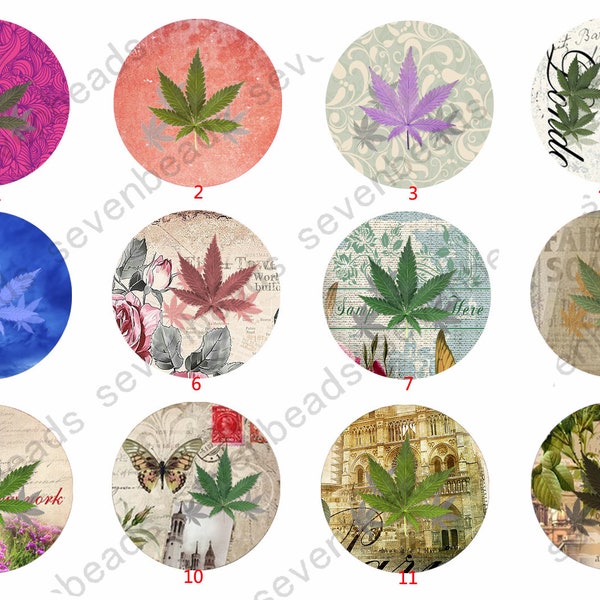 10mm-30mm Finished Round Glass cabochons,Photo Glass Cabochon, Marijuana Leaf cabochons,Cannabis Hemp Cabochons,Weed Cabochons,Pot Leaf Cabs