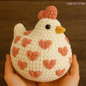 Gehäkeltes Huhn mit Herz Muster - Amigurumi Huhn PDF - Anfängerfreundlicher Wandteppich gehäkelt - Bauernhof Tier Dekor - Sofort Download