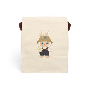 Bolsa de lona Labubu con correa para el almuerzo: bolsa ecológica, lonchera para niños, bolsa de picnic, regalo para amantes de los animales, artículos esenciales de verano