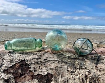 Set of 3 Japanese Glass Fishing Floats, Authentic, Octopus Roller