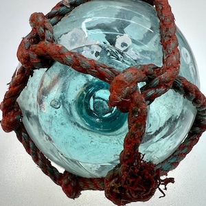 4” Japanese Glass Fishing Float, Authentic, Original Net, Sea Growth