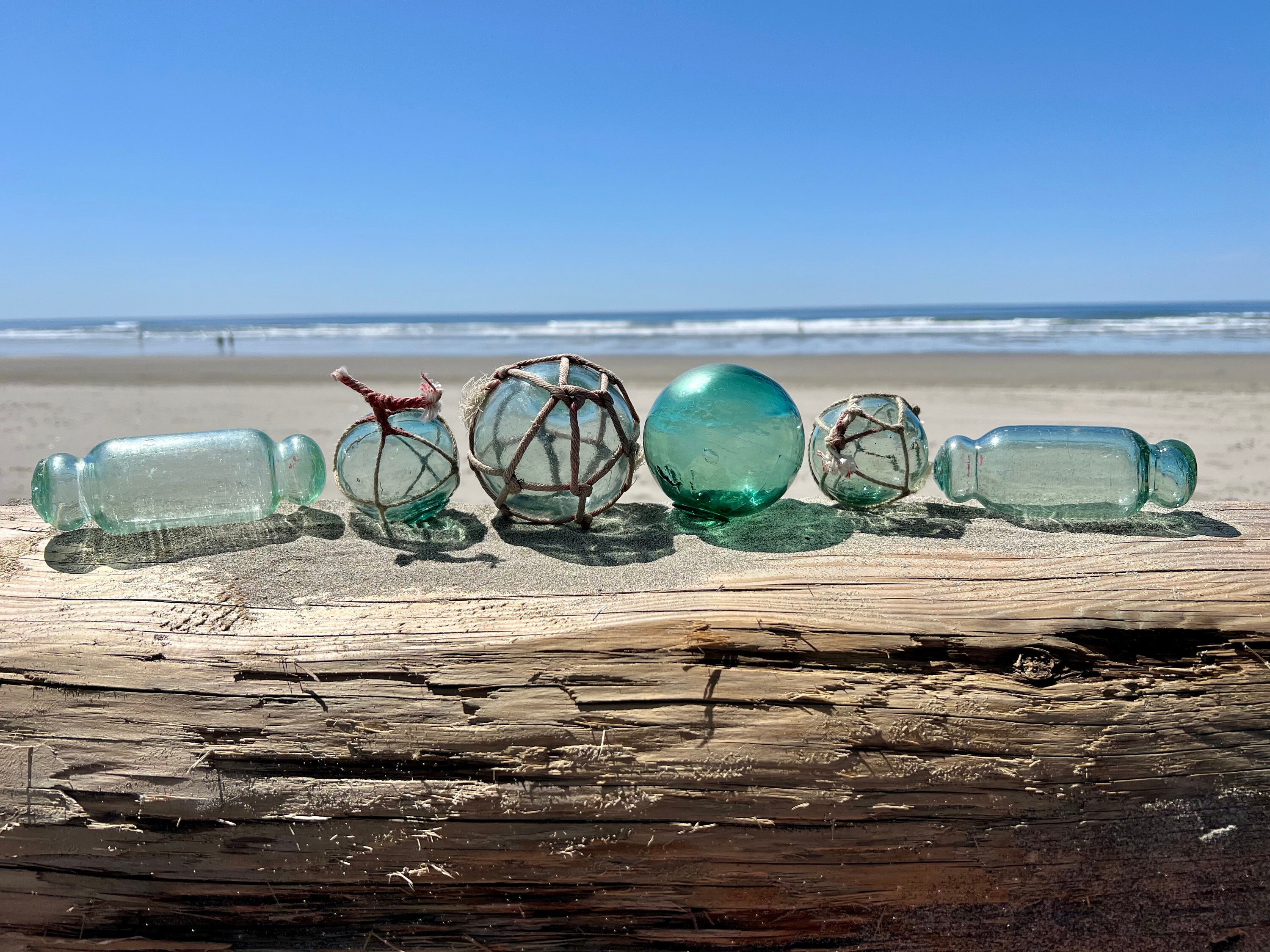 Collection of 6 Japanese Glass Fishing Floats, Authentic, Alaska  Beachcombed, Octopus Rollers 