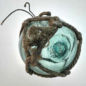 5” Japanese Glass Fishing Float, Authentic, Original Net, Mark