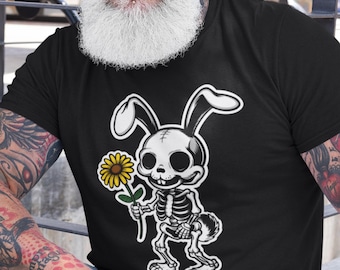 Gothic Skeleton Bunny T-Shirt | Sunflower Floral Design