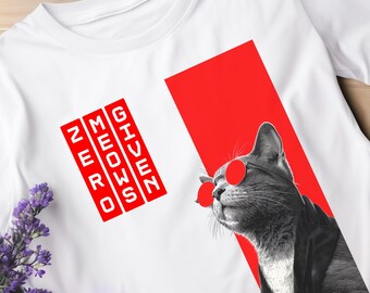 Zero Meows Given T-Shirt: Funny Cat Pop Art Graphic Tee