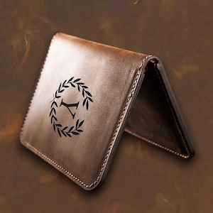 Carteras de cuero delgadas personalizadas con ventana de identificación con foto para hombres, billetera delgada plegable con vertical, billetera plegable vertical de cuero personalizada,