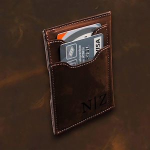 Tarjetero de cuero personalizado, billetera de cuero para tarjetas de crédito, billetera ultradelgada minimalista, billetera unisex, billetera para él