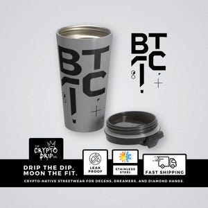 Bitcoin Stainless Steel Mug Modern Minimalist Bitcoin Logo and Pick Axe Travel Mug for Cryptocurrency Enthusiasts Bitcoin Gift Coffee Cup