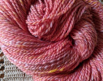 Gorgeous Handspun Yarn 100g Aran Weight Salmon Merino Wool Mulberry Silk Knitting Crochet Weaving