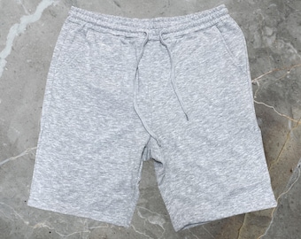 Heather Grey Heavyweight Fleece Shorts, Unisex Streetwear Fit, Gray Sweatshorts