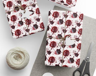 Blood Splatter Wrapping Paper, Horror Gift Wrap, Halloween Christmas Wrap, Spooky Gift Wrap, Gore Aesthetic, Scary Wrapping Paper