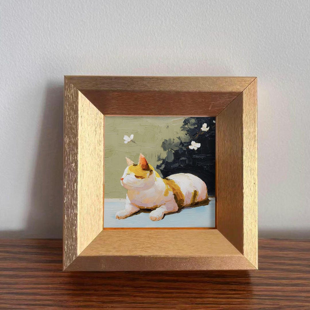 Mini Oil Painting of Kitty in Gold Frame,hand-painted Gift for Cat ...