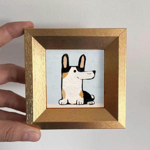 Mini Corgi Dog Oil Painting,Hand-Painted Golden Framed Art For Home Wall & Office Decor,Fun Dog Portrait Gift For Dog Lovers,Pet Lover Gift