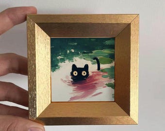 Mini Cat Oil Painting, Small Original Artwork, Gold Frame Wall Art, Cat Lover Gift, Christmas Home Decor,Custom Hand Painted Portrait