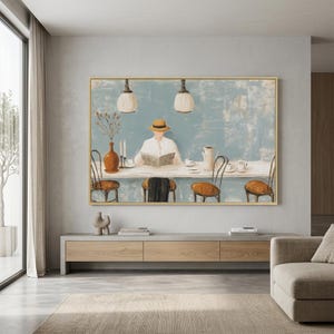 Reading Man Oil Painting, Original Interior Artwork, Contemporary Fine Art, Large Wall Art
