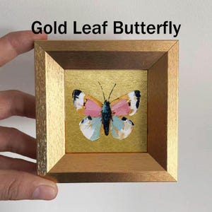 Mini Coffee and Books Oil Painting, Small Original Gold Leaf Artwork, Hand Painted Wall Art, Literary Home Decor, Christmas Gift for Friends Gold Leaf Butterfly