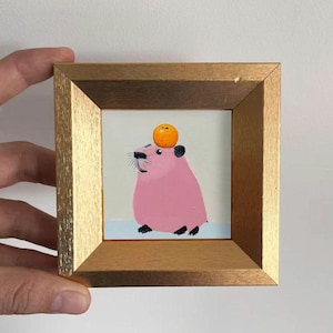 Mini Hand-Painted Capybara Oil Painting – Cute Animal Wall Art for Home & Office, Unique Gift for Pet Lovers, Tiny Nursery Wall Art Decor