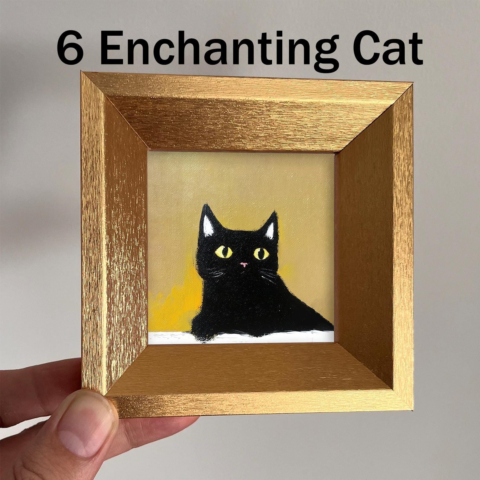 Mini Quirky Cat Oil Painting in Gold Frame,hand-painted Gift for Cat ...
