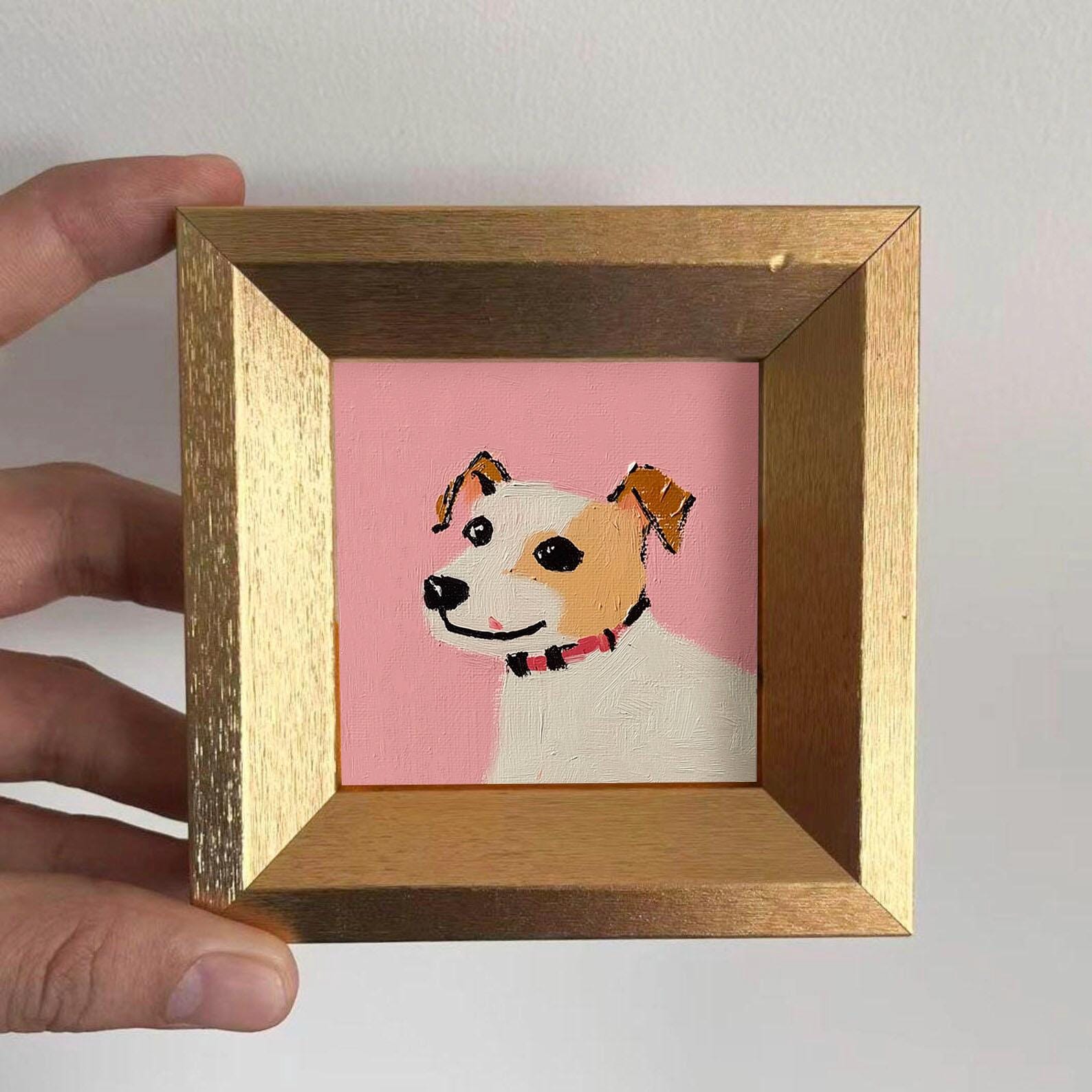 Mini Dog Oil Painting in Gold Frame ,Hand-Painted Small Art, Cute Dog Portrait Gift for Dog Lovers, Pet Lover Gift, Desk Decor,Wall Decor