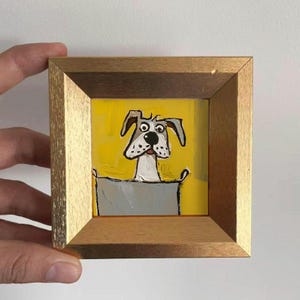 Mini Dog Oil Painting,Hand-Painted Golden Framed Art For Home Wall & Office Desk Decor,Fun Dog Portrait Gift For Dog Lovers,Pet Lover Gift