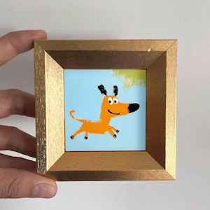 Mini Dog Oil Painting,Hand-Painted Golden Framed Art For Home Wall & Office Desk Decor,Fun Dog Portrait Gift For Dog Lovers,Pet Lover Gift