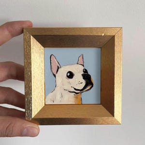 Mini Dog Oil Painting,Hand-Painted Golden Framed Art For Home Wall & Office Desk Decor,Fun Dog Portrait Gift For Dog Lovers,Pet Lover Gift