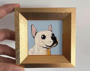 Mini Dog Oil Painting,Hand-Painted Golden Framed Art For Home Wall & Office Desk Decor,Fun Dog Portrait Gift For Dog Lovers,Pet Lover Gift