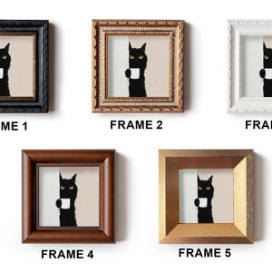 Mini rolig kattoljemålning, litet originalkonstverk, väggkonst i guldram, present till kattälskare, juldekoration, handmålat porträtt bild 4