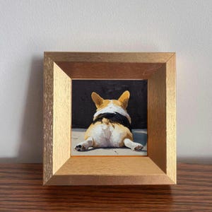 Mini Corgi Oil Painting,Hand-Painted Golden Framed Art For Home Wall & Office Decor,Fun Puppy Portrait Gift For Dog Lover and Pet Lover Gift
