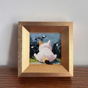 Mini Kitty Oil Painting in Gold Frame,Hand-Painted Gift for Cat Lovers and Pet lovers,Small Wall Decor For Home,Office and Nursery