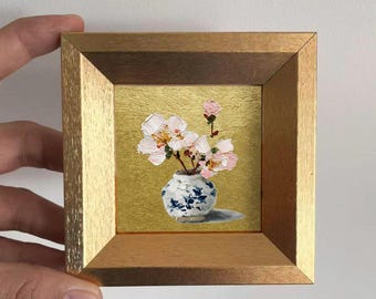Hand-Painted  Flowers Oil Painting: Living Room Wall Art Decor, 4X4 Artwork Gift
