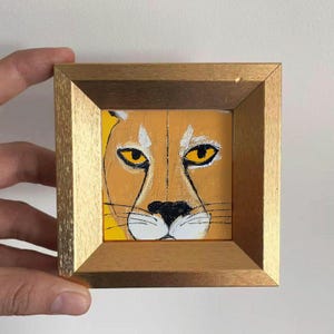 Mini peinture à l'huile de guépard, art mural animalier audacieux peint à la main, petit portrait de chat sauvage encadré, cadeau de décoration safari moderne, décoration de bureau, décoration murale