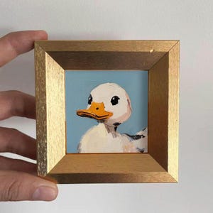 Mini peinture à l'huile de canard peinte à la main - Art animalier mignon pour la maison et le bureau, cadeau unique pour les amoureux des animaux, petite décoration d'art mural, décoration de bureau
