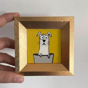 Mini Dog Oil Painting,Hand-Painted Golden Framed Art For Home Wall & Office Desk Decor,Fun Dog Portrait Gift For Dog Lovers,Pet Lover Gift