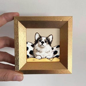 Mini Corgi Oil Painting,Hand-Painted Golden Framed Art For Home Wall & Office Decor,Original Dog Portrait Gift For Dog Lovers Gift