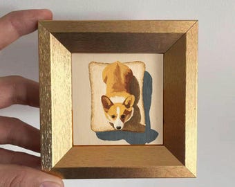 Dipinto ad olio raffigurante un cane Corgi, dipinto a mano: decorazione da parete per il soggiorno, opera d'arte 4x4, idea regalo.