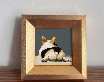 Mini Corgis Ölgemälde, handgemalte goldene gerahmte Kunst für Hauswand & Bürodekor, lustiges Welpen-Porträtgeschenk für Hundeliebhaber und Tierliebhabergeschenk