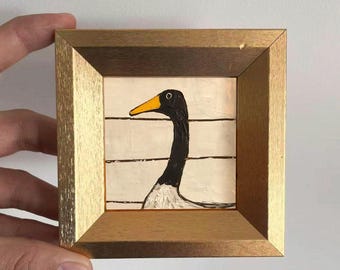Mini Goose Oil Painting,Small Framed Artwork, Modern Kitchen Wall Decor, Gift for Animal Lovers, Hand-Painted Unique Home Decor,Office Decor